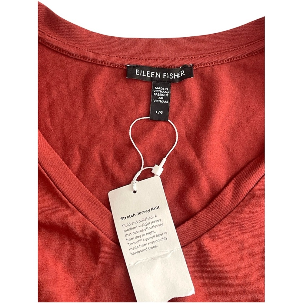 NWT Eileen Fisher Sleeveless V Neck Jersey Midi Dress Red Orange Lagenlook LARGE - Picture 8 of 12